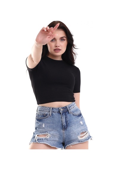 Winmoda34 Kadın Kısa T-shirt Krop Siyah
