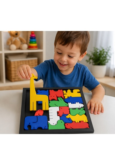 3d Baskı Hayvan Figürlü Ahşap Görünümlü Puzzle Oyunu - Eğitici Zeka Ve Şekil Eşleştirme Oyuncağı