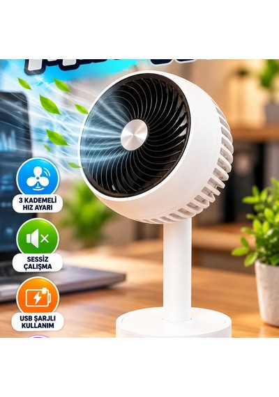 Usb Şarjlı Cep Boy Mini Fan 3 Kademeli Sessiz Ve Güçlü Pervaneli