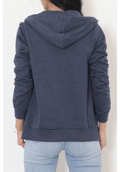 Buyers Butik - Kapşonlu Fermuarlı Sweat Koyuindigo - 11866.108. 001