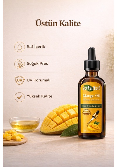 Safvital Mango Yağı 100 Ml Soğuk Pres Nemlendirici Cilt Saç Bakım Serumu Parlaklık Ve Yumuşaklık