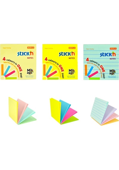 Stick'n 21577 Yapışkanlı Not Kağıdı 76x76 Çizgili 100 Yaprak 4 Renk