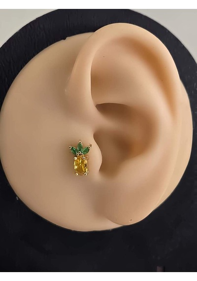 Ananas Model Kıkırdak Piercing Tragus Helix Altın Kaplama Gold Renk Küpe Gold