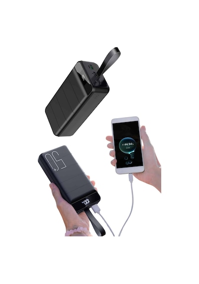 Taşınabilir Powerbank 50.000 Mah 4 Girişli Hızlı Şarj Led Göstergeli Fenerli Şarj Sarı