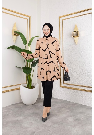 Hira Life Fashion Kadın Tesettür Giyim Ve Spor Giyime Uygun Düğme Detaylı Şık Desenli Dokuma Viskon Gömlek-tunik Vizon VİZON Hira Life Fashion Kadın Tesettür Giyim Ve Spor Giyime Uygun Düğme Detaylı Şık Desenli Dokuma Viskon Gömlek-tunik Vizon VİZON