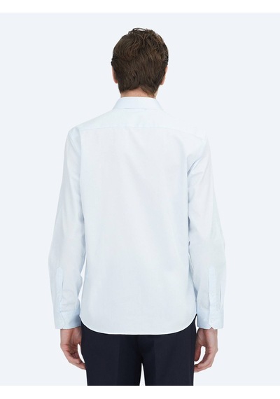 Kip Koyu Mavi Düz Slim Fit Uzun Dokuma Klasik %100 Pamuk Gömlek