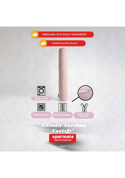 Xpermate Sarılma Yastığı Bacak Arası Yastığı Silindir 150cm Pembe