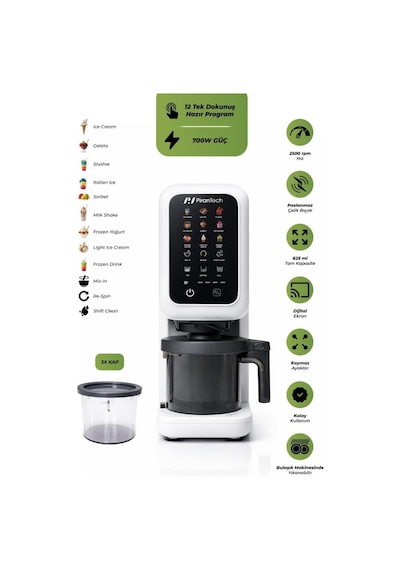 Pirantech Dm-26 700w Dondurma Makinesi Jelato, Sorbe, Milkshake Yapma Makinesi
