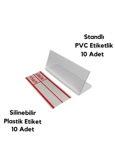 10 Adet Standlı Etiket Seti 10x4 Cm Silinebilir Ayaklı Vitrin