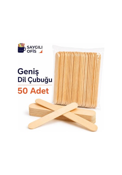 Saygılıofis 50 Adet Geniş Dil Çubuğu Ahşap Büyük Abeslang Dondurma Dil Basma Ağda Çubuk 50'li