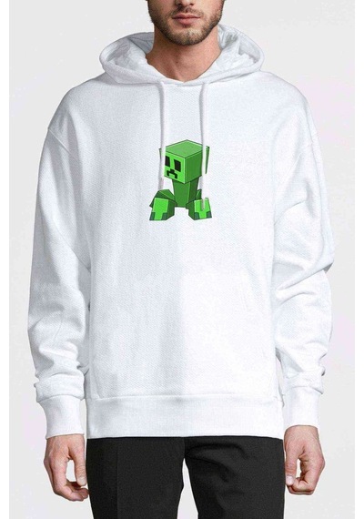 Minecraft Creepers Gonna Creep Baskılı Beyaz Erkek Sweatshirt (531024918)