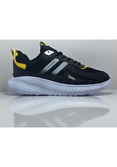 Veron 015 Siyah-sarı Günlük Bağcıklı Erkek Sneaker Ayakkabı Siyah