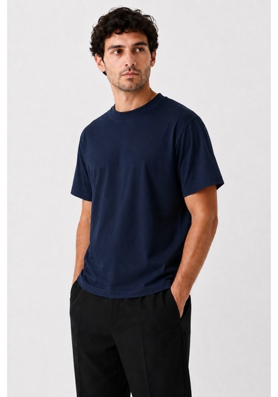 Masion Rae Erkek Premium Lacivert Oversize Tişört Nefes Alan Yumuşak Dokulu Terletmeyen Rahat Kalıp Basic