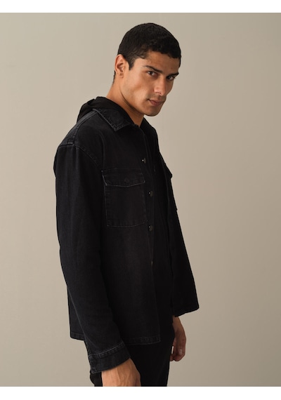 Xint Gri Oversize Pamuk Denim Gömlek Ceket 700867