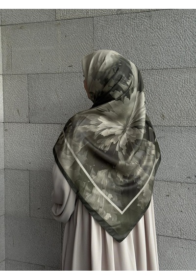 Qalortex Scarf Pamuklu Soft Luna Desen Eşarp-zeytin Yeşili
