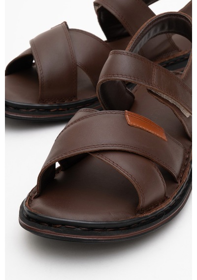 Dericlub Erkek Çapraz Bantlı Sandalet Gerçek Deri Dc 1216 Kahverengi