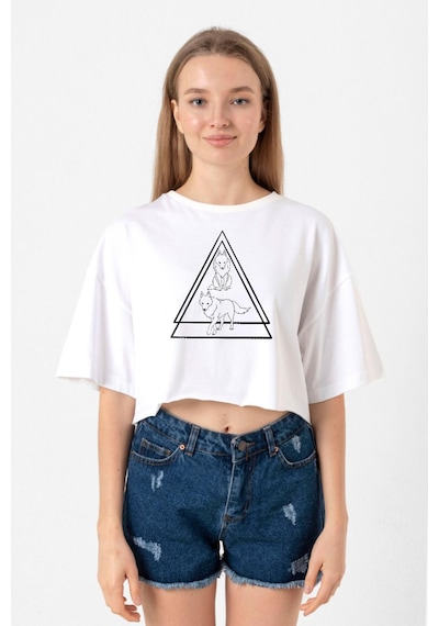 Princess Mononoke Wolves Beyaz Kadın Crop Tshirt Beyaz