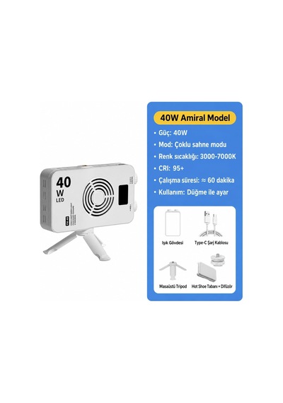 40w Led Cep Fotoğraf Işığı 3000-7000k Crı 95+ Type-c Cmd-201