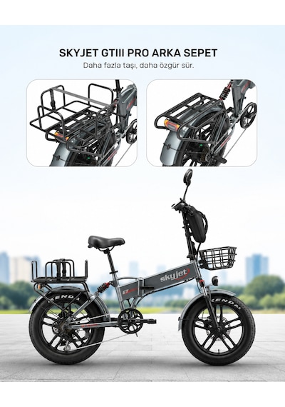 Skyjet Gtııı Pro 1000w Elektrikli Bisiklet Arka Çanta Demiri Ve Lastik Set Siyah
