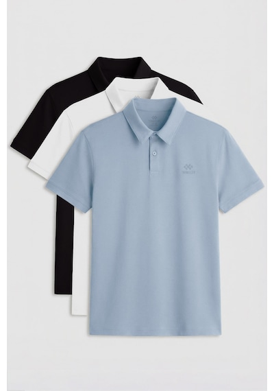 Tommylife Standart Fit Basic Polo Yaka 3lü Paket Siyah-beyaz-buz Mavi Erkek T-shirt 87748 Siyah-beyaz-buz Mavi
