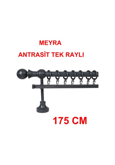 Meyra Demonte Başlıklı Ahşap Rustik Perde Askısı - Tek Raylı -antrasit 175 Cm Antrasit