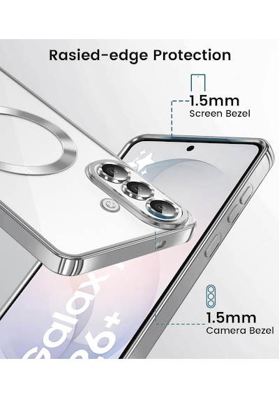 Samsung Galaxy S26 Plus Uyumlu Kılıf Kamera Lens Koruyuculu Magsafe Özellikli Telefon Kılıfı Kapak Gümüş