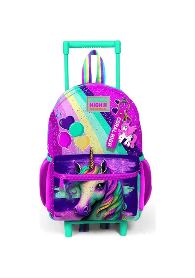 Minik Yuva Çekçekli Sırt Çantası Pembe Su Yeşili Unicorn Desenli İki Bölmeli 24058