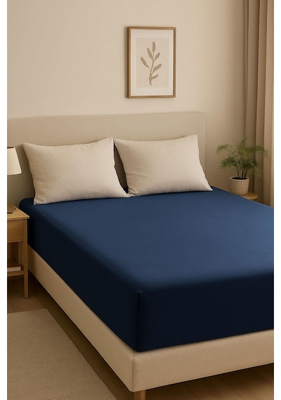 140 X 200 Cm Düz Pamuklu Tek Kişilik Lastikli Fitted Penye Çarşaf Lacivert