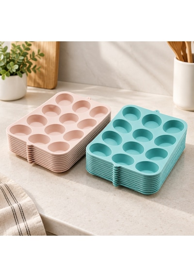Silikon Yuvarlak Muffin Kalıbı 12 Bölmeli Çok  Renkli