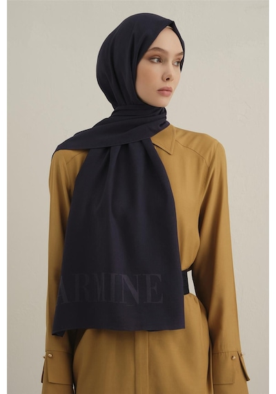 Armine Logo Drop Pamuk İpek Şal 2 Lacivert
