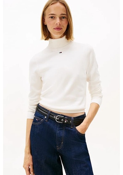 Tommy Hilfiger Kadın Essential Slim Fit Balıkçı Yaka Kazak - Kırık Beyaz Ancient White