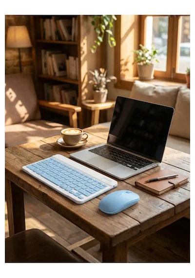 Kablosuz Bluetooth Klavye Ve Dongle Lı Mouse Seti Şarjlı Klavye Ve Fare Kombinasyonu Mavi