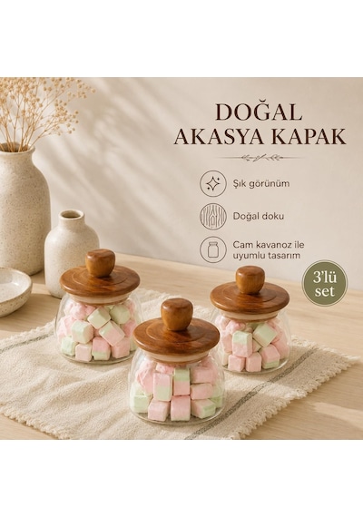 3'lü Set 500 Ml Akasya Kapaklı Vakumlu Cam Kavanoz Saklama Kabı, Kahve Kuruyemiş Baharat Ve Erzak Düzenleyici Diğer
