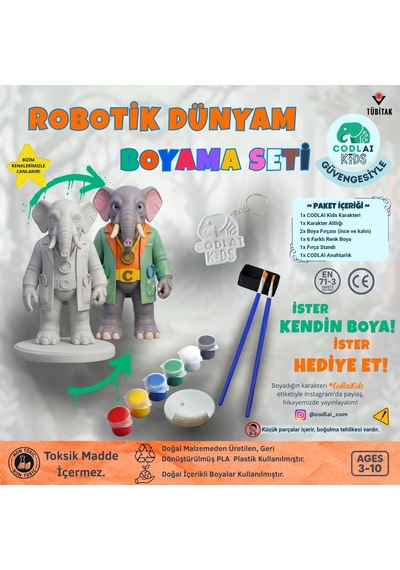 Codlaı Kids Robotik Dünyam 3d Boyama Seti - Çocuklar İçin Eğitici Yaratıcı Oyuncak Boyama Kiti - Doktor Fil