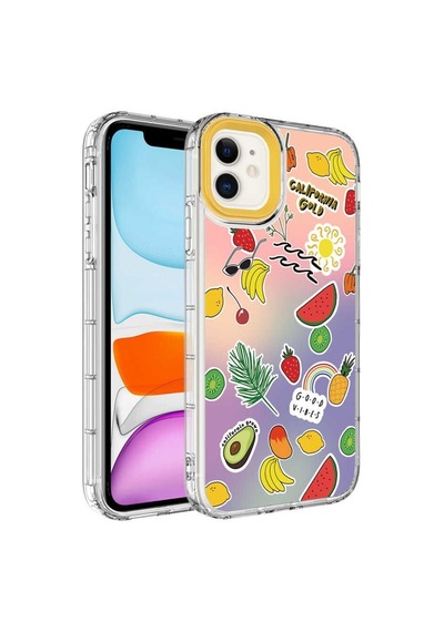 Apple Uyumlu iPhone 11 Kılıf Kamera Çıkıntılı Renkli Desenli Silikon