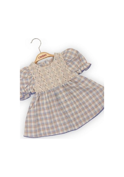 Çikoby Kız Çocuk Kolları Karpuz Kol Dokuma Elbise-11786-krem Krem