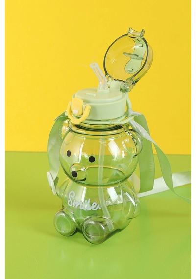 Smile Ayıcık 800ml Su Matarası Su Şişesi Suluk Bpa Içermez Suluk Sticker Hediyeli Yeşil Plastik Diğer