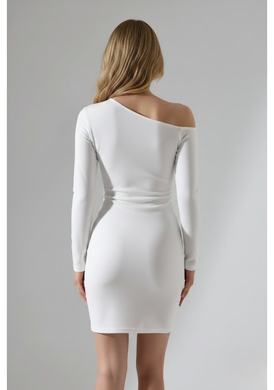 Zedefx Kadın Tek Omuz Bodycon Elbise Beyaz
