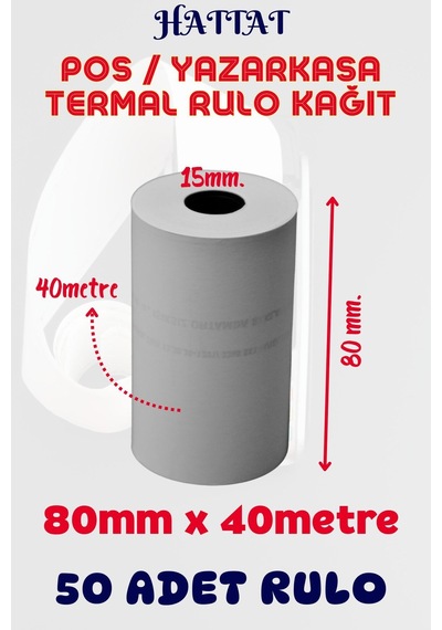 Hattat Termal Pos Rulo 50 Adet Rulo 80  MM x 40 M