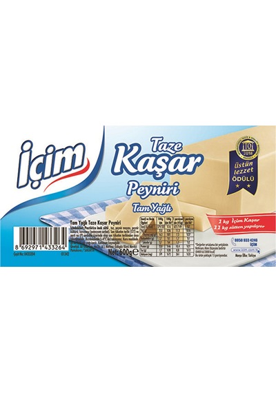 İçim Tam Yağlı Kaşar Peyniri 600 G - Tam Yağlı Ve Mükemmel Eriyen Geleneksel Lezzet