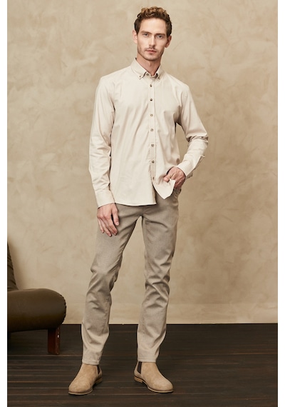 AC&Co / Altınyıldız Classics Erkek Bej Slim Fit Dar Kesim Düğmeli Yaka Gabardin Desenli Gömlek 4A2023100059BEJM Bej