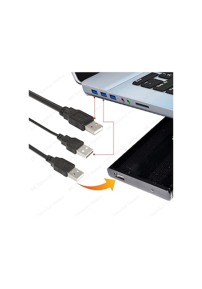 2 In 1 Harici Disk Hdd Usb Y Splitter Kablo 3Xusb Kablo