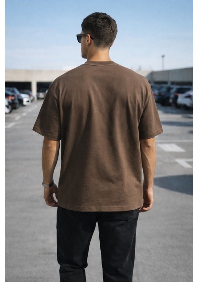 Tarz Cool Erkek Oversize Tişört Minimal Don T Look Back Detaylı Basic Kahverengi