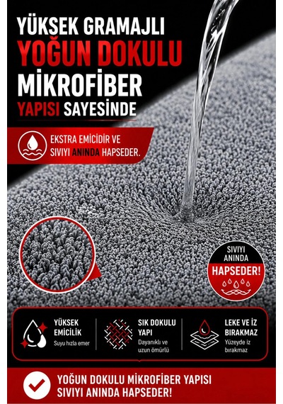 3'lü Mikrofiber Mandallı Mop Yedek Bezi 20x40 Cm Süper Emici Lazer Kesim İz Bırakmayan Tüm Standart Mandallı Moplarla Uyumlu Gri