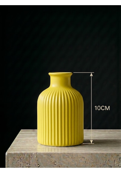 Premium - Limon Sarısı - 10cm - Kendinden Kokulu - Çizgili Pampas Vazosu