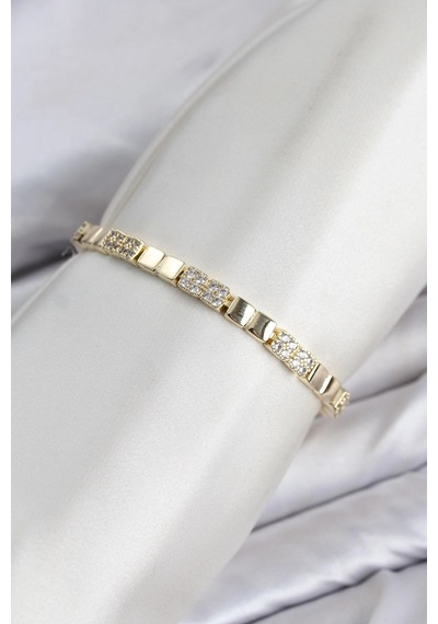 Mey İthalat Cm Kare Model Zirkon Taşlı Vıp Seri Gold Renk Pirinç Kadın Bileklik Çok Renkli