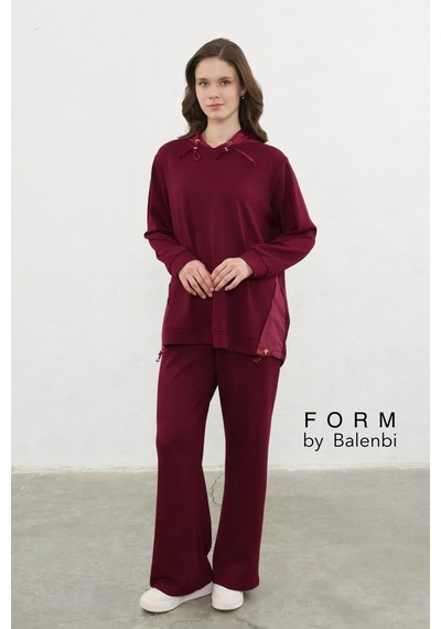 Balenbi Oversize Garni Detaylı Modal Tesettür Kapüşonlu Kadın Takım 1199 - Form Serisi Bordo Balenbi Oversize Garni Detaylı Modal Tesettür Kapüşonlu Kadın Takım 1199 - Form Serisi Bordo