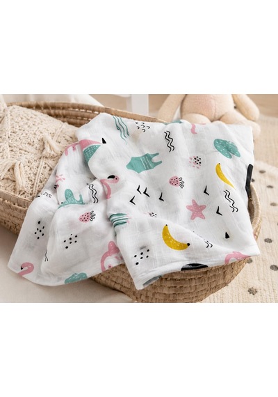 Minora%100 Pamuk Müslin Bebek Örtüsü Çok Amaçlı Müslin Battaniye - 100 X 100 Cm Beyaz-pembe-turkuaz-sarı Çok Renkli