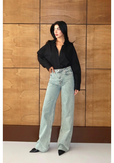 Lacarino 7937 Wıde Leg Kadın Jean Pantolon Lıght Green