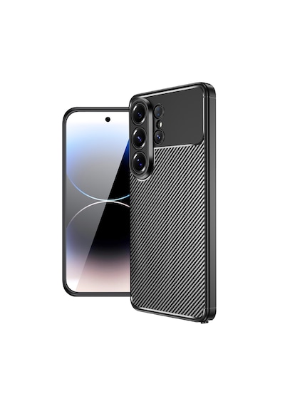 Samsung Uyumlu Galaxy S26 Ultra Kılıf Kamera Korumalı Darbe Emici Karbon Tasarım Silikon Kapak Siyah
